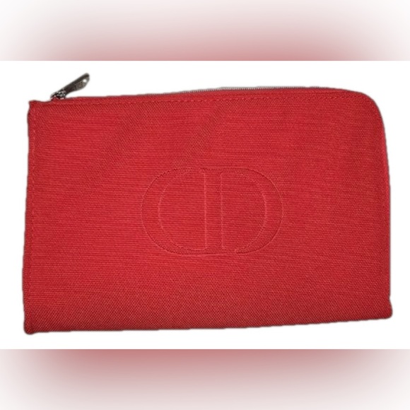 DIOR Red Canvas Zipper Cosmetic Pouch - Picture 4 of 8